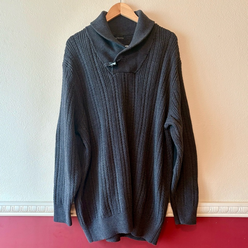 Rochester cable knit pullover sweater in charcoal‎ gray